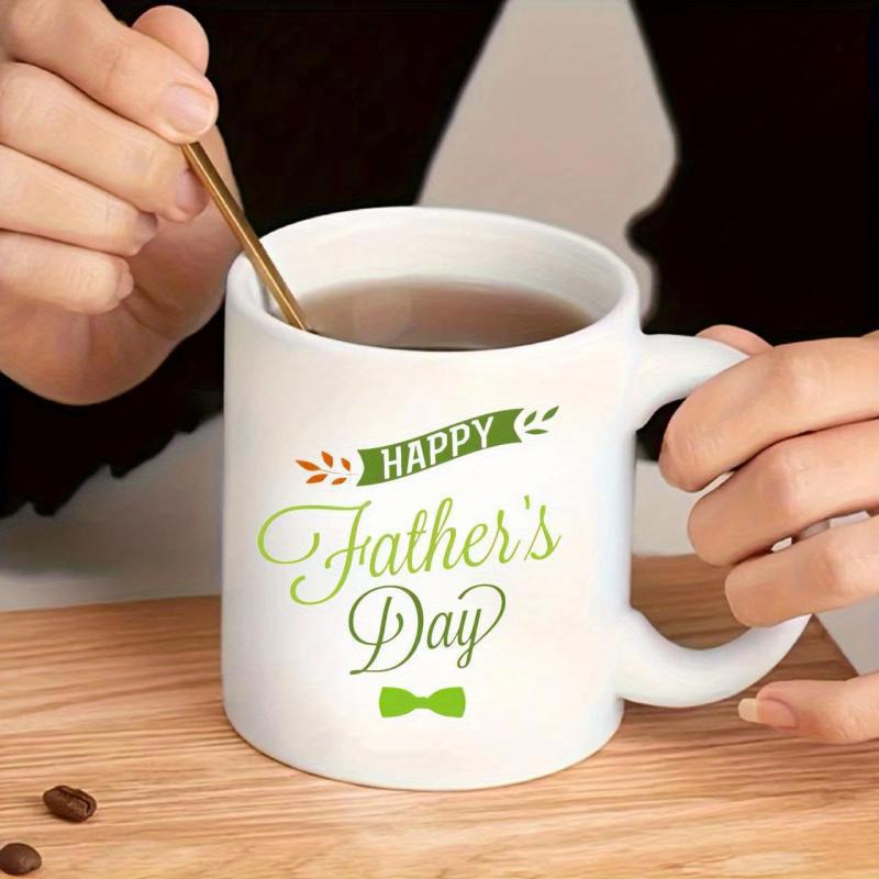 Tailorly White Ceramic 11 oz Mug - Happy Father's Day Festive Green Banner With Small Leaves And Cute Bowtie