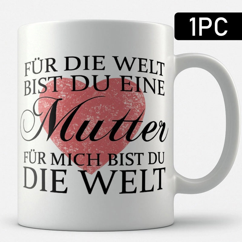 Tailorly White Ceramic 11 oz Mug - Soft Pink Textured Graphic Positioned Behind Elegant Flowing Calligraphy Heart