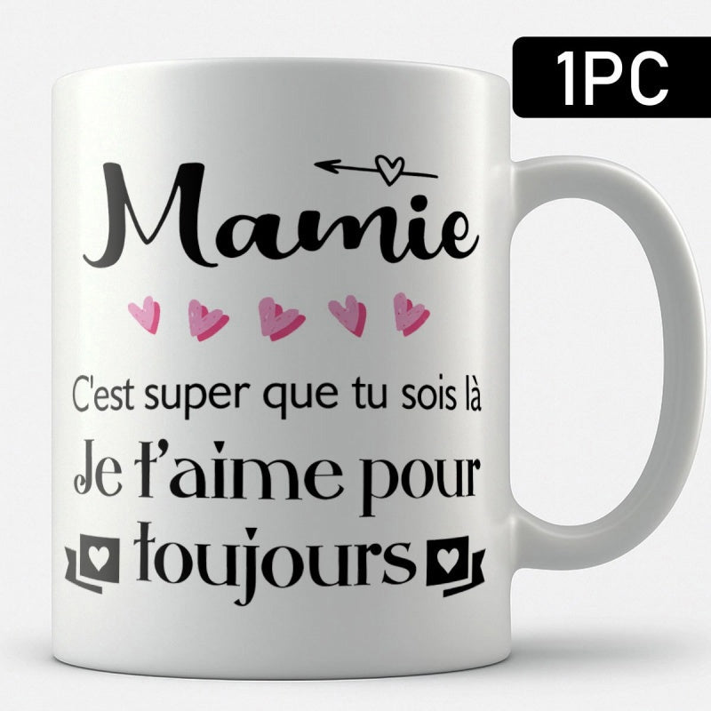 Tailorly White Ceramic 11 oz Mug - Elegant Row Of Pink Hearts With Arrow And Stylish Script Design Heart