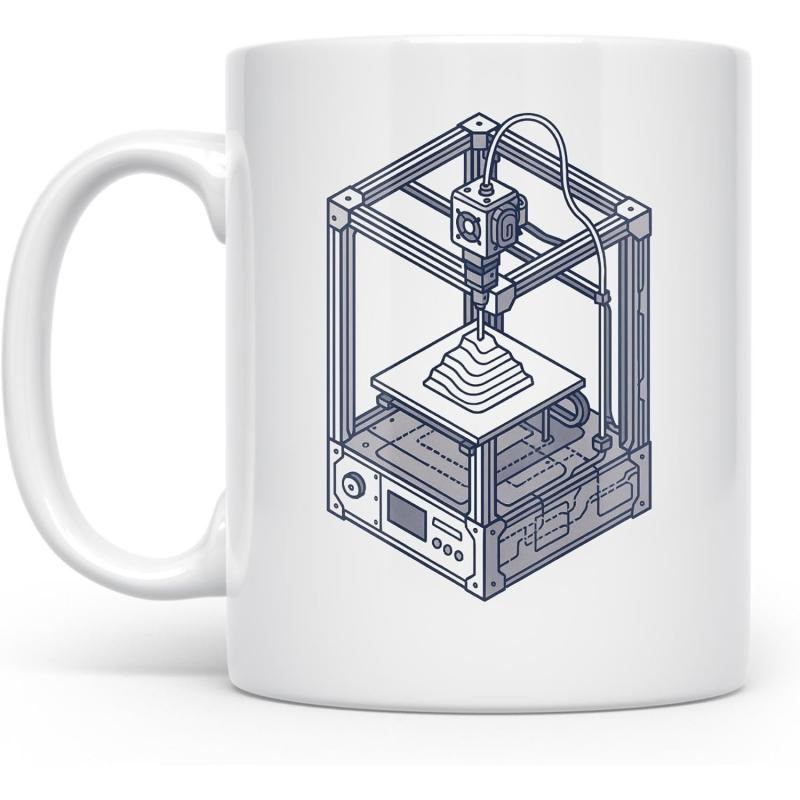 Tailorly White Ceramic 11 oz Mug - Detailed Isometric Line Art Illustration Of A Technical Professional 3D Printer