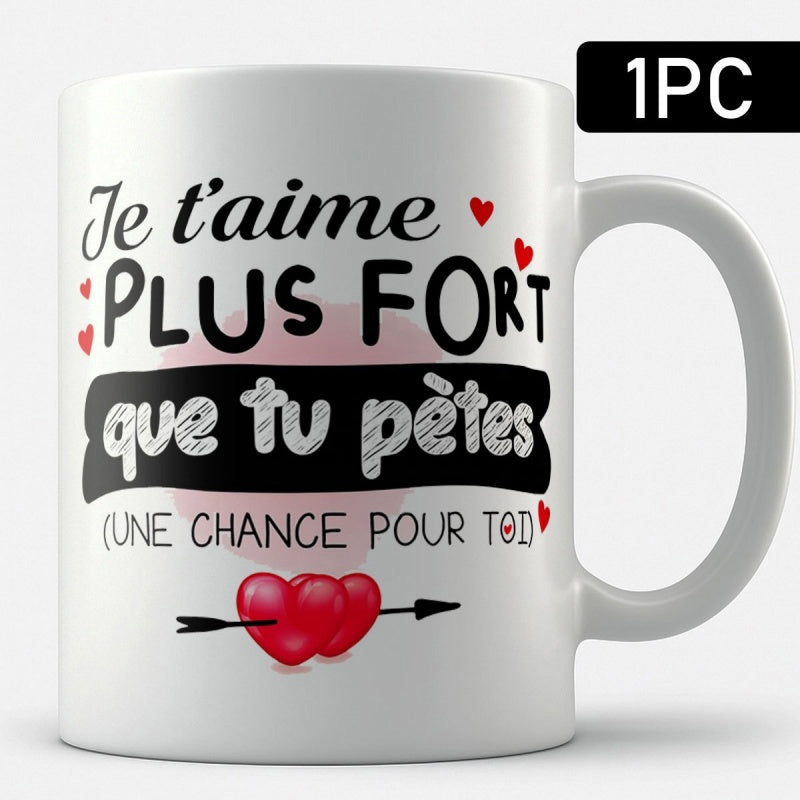 Tailorly White Ceramic 11 oz Mug - Romantic Twin Hearts Pierced By Black Arrow On Glossy