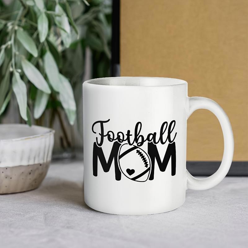 Tailorly White Ceramic 11 oz Mug - Football Mom Bold Artistic Script With Sporty Illustration And Heart Football