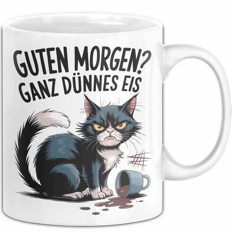 Tailorly White Ceramic 11 oz Mug - Grumpy Black And White Feline Sitting Beside A Spilled Coffee Cat