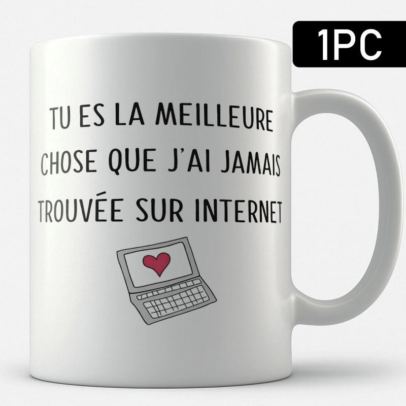 Tailorly White Ceramic 11 oz Mug - Minimalist Gray Laptop Featuring A Small Red Heart Centered On Screen Laptop