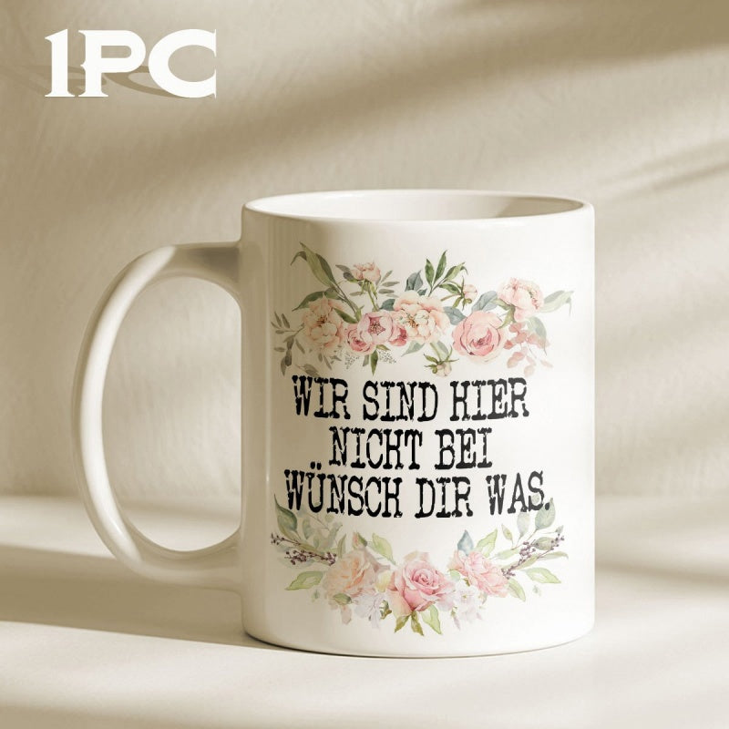Tailorly White Ceramic 11 oz Mug - Elegant Watercolor Roses Blooming Among Delicate Green Leaves And Natural Sunlight Flower