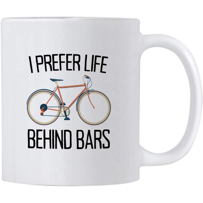 Tailorly White Ceramic 11 oz Mug - I Prefer Life Behind Bars Classic Vintage Road Style With Orange Frame And Racing Wheels Bicycle