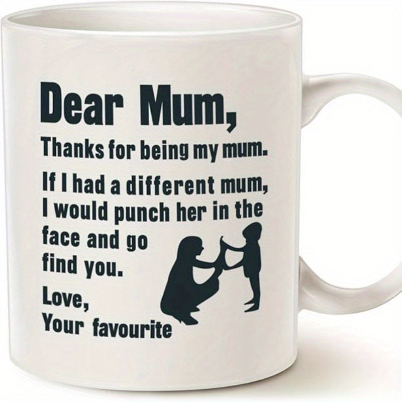 Tailorly White Ceramic 11 oz Mug - Dear Mum Thanks For Being My Mum Love Your Favourite Minimalist Silhouette Mother And Child Holding Hands Together Ceramic Mug