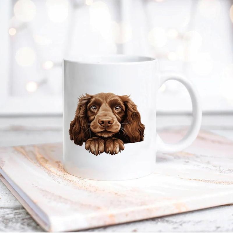 Tailorly White Ceramic 11 oz Mug - Loyal Brown Cocker Spaniel Resting Its Paws On Clean Surface Dog
