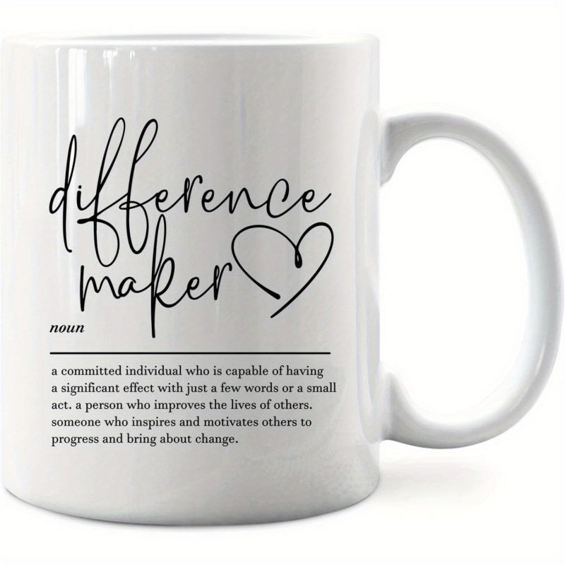 Tailorly White Ceramic 11 oz Mug - Difference Maker Classic White Ceramic Material Featuring Heart Outline And Motivational Dictionary Definition Style Mug