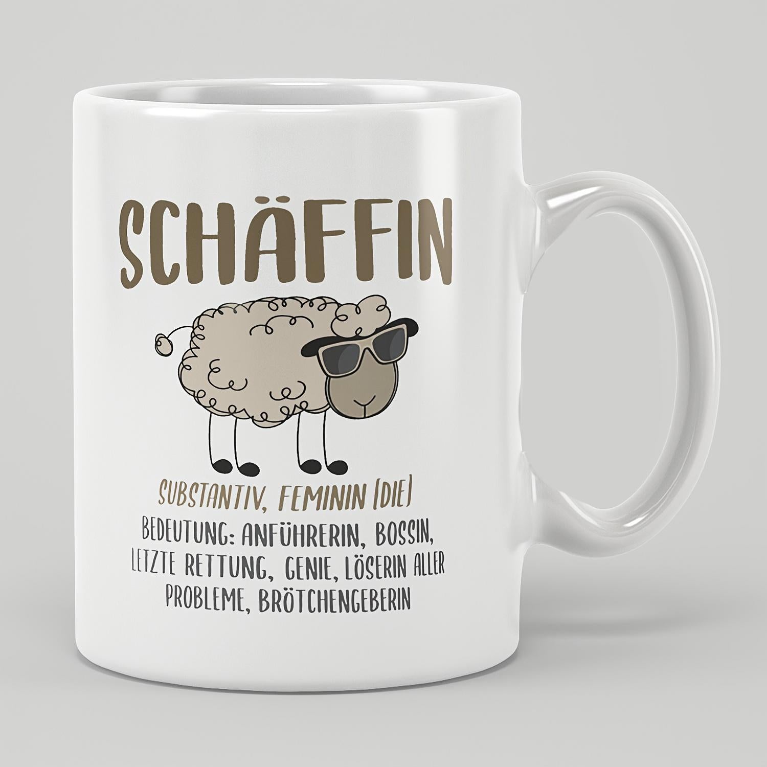 Tailorly White Ceramic 11 oz Mug - Cartoon Sheep Wearing Cool Black Sunglasses Standing Against A White Background Sheep