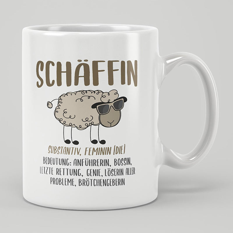 Tailorly White Ceramic 11 oz Mug - Cartoon Sheep Wearing Cool Black Sunglasses Standing Against A White Background Sheep