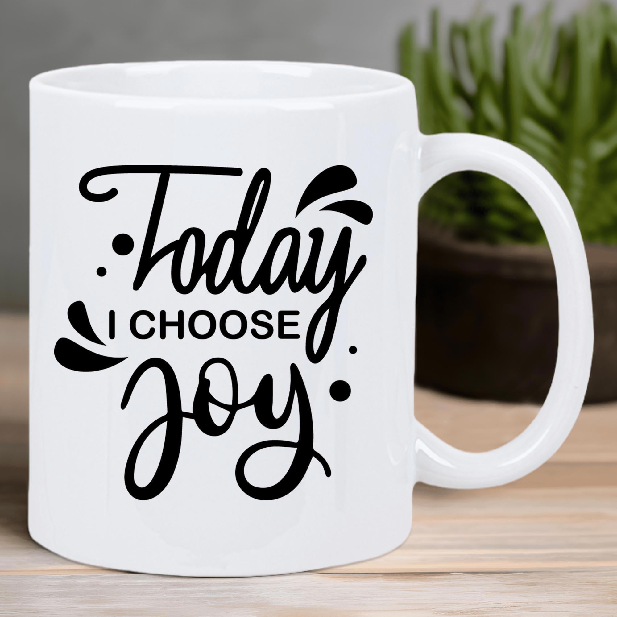Tailorly White Ceramic 11 oz Mug - Today I Choose Joy Elegant Minimalist White Ceramic Material With Hand Lettered Script And Decorative Accents Mug