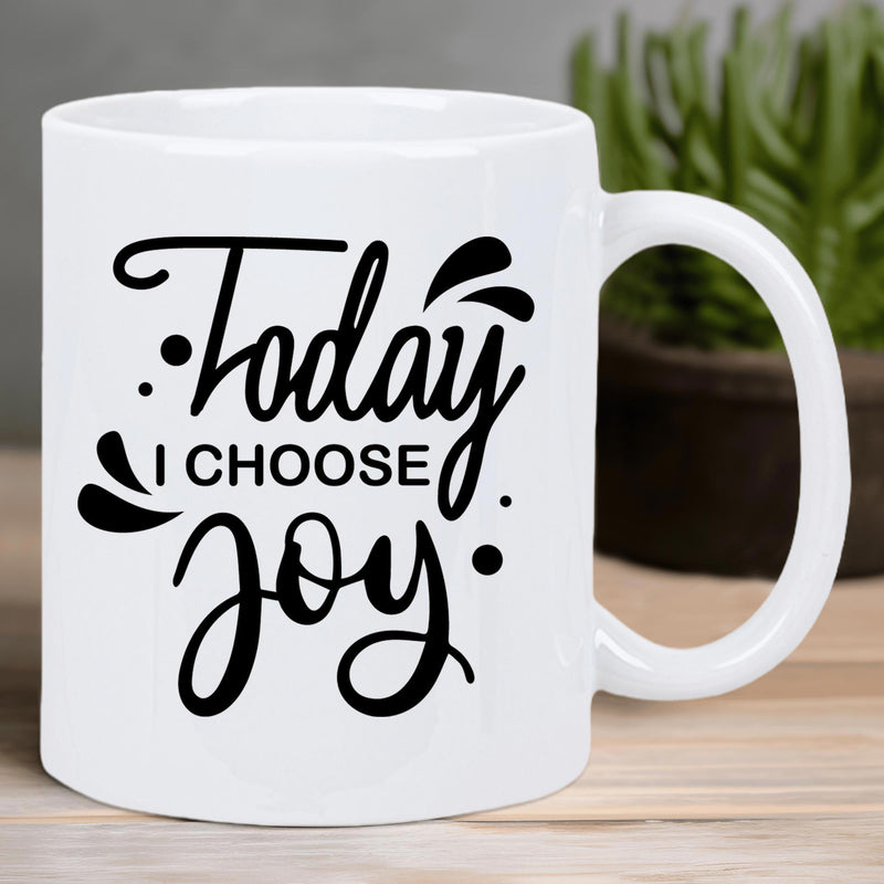 Tailorly White Ceramic 11 oz Mug - Today I Choose Joy Elegant Minimalist White Ceramic Material With Hand Lettered Script And Decorative Accents Mug