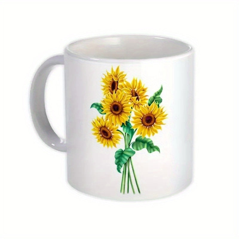 Tailorly White Ceramic 11 oz Mug - Vibrant Golden Petals Blooming Among Lush Green Leaves And Stems Sunflower
