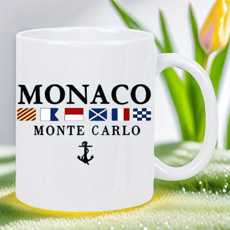 Tailorly White Ceramic 11 oz Mug - Monaco Monte Carlo Colorful Nautical Signal Flags And A Small Black Marine Anchor