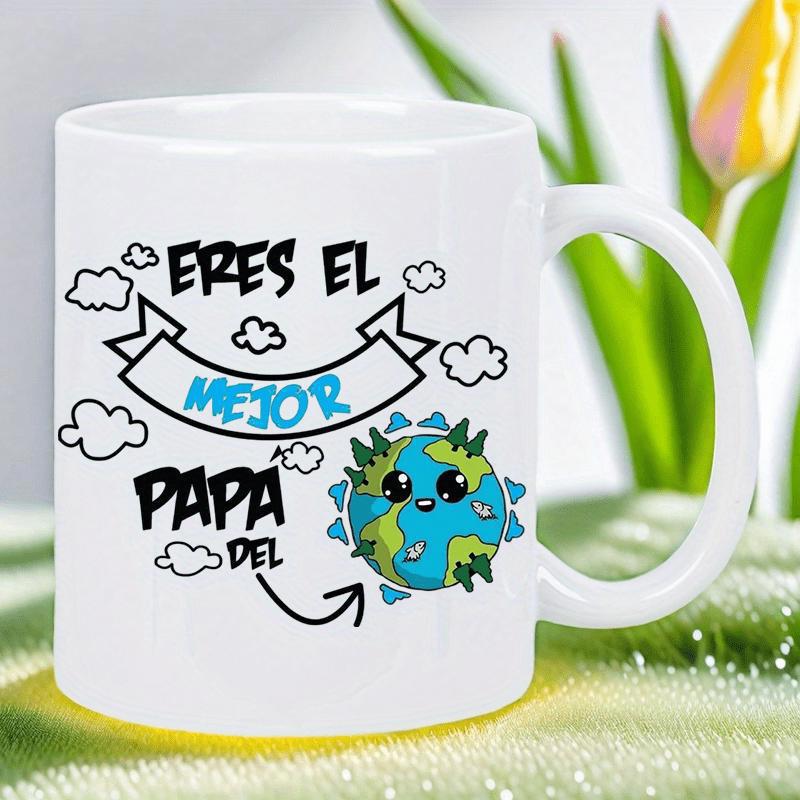 Tailorly White Ceramic 11 oz Mug - Cute Cartoon Planet Floating Among Fluffy White Clouds With Blue Ocean Earth