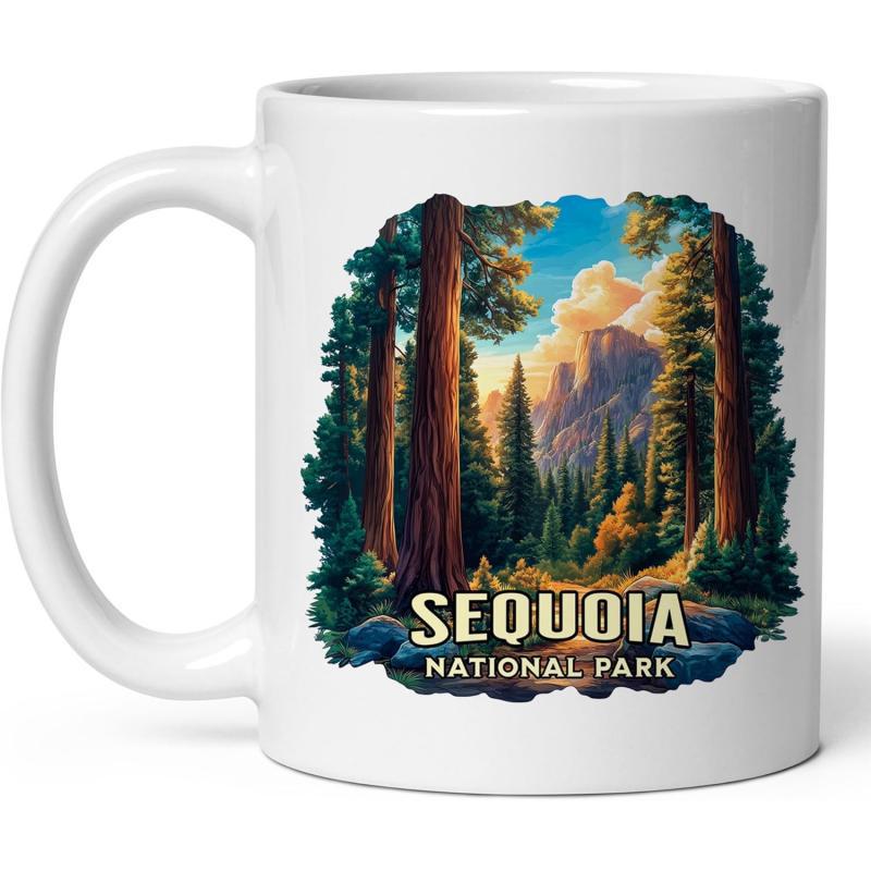 Tailorly White Ceramic 11 oz Mug - Sequoia National Park Tall Redwood Trees Standing Beneath Sunlight Rays And Majestic Mountain Peaks Forest