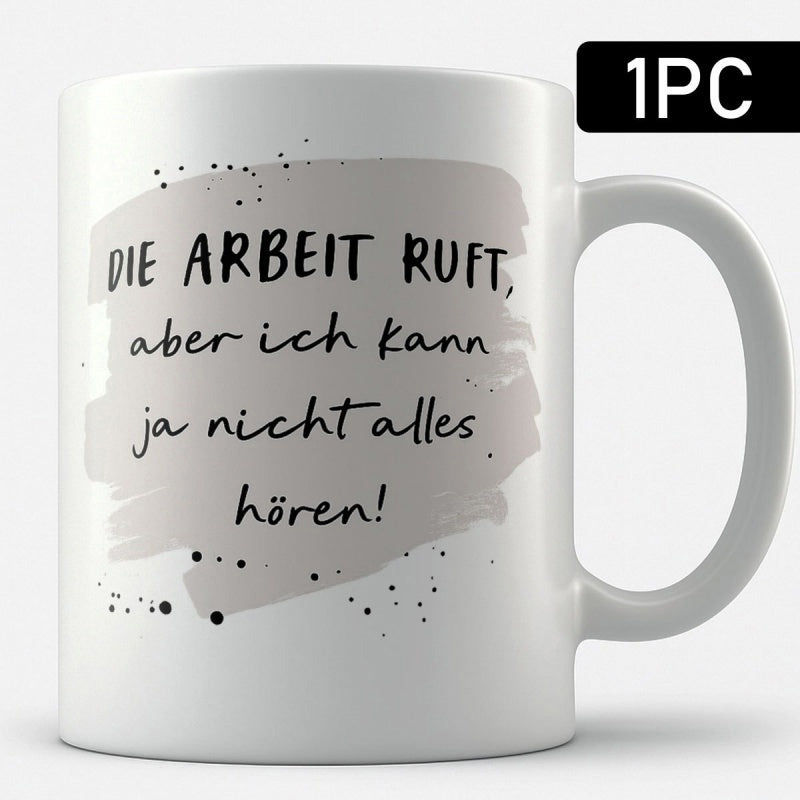 Tailorly White Ceramic 11 oz Mug - Textured Grey Brush Stroke With Black Artistic Ink Splatters Mug