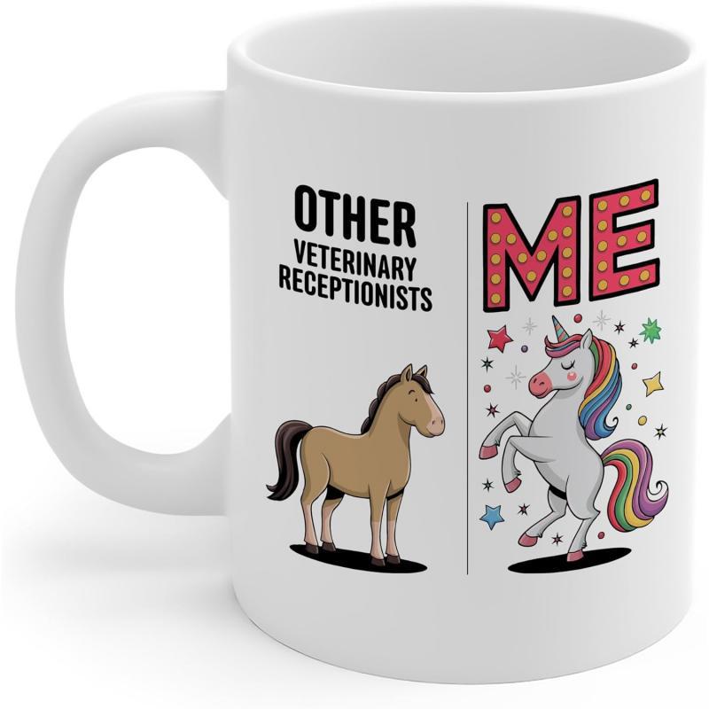 Tailorly White Ceramic 11 oz Mug - Other Veterinary Receptionists Me Magical Rainbow Unicorn Surrounded By Small Colorful Twinkling Stars Unicorn