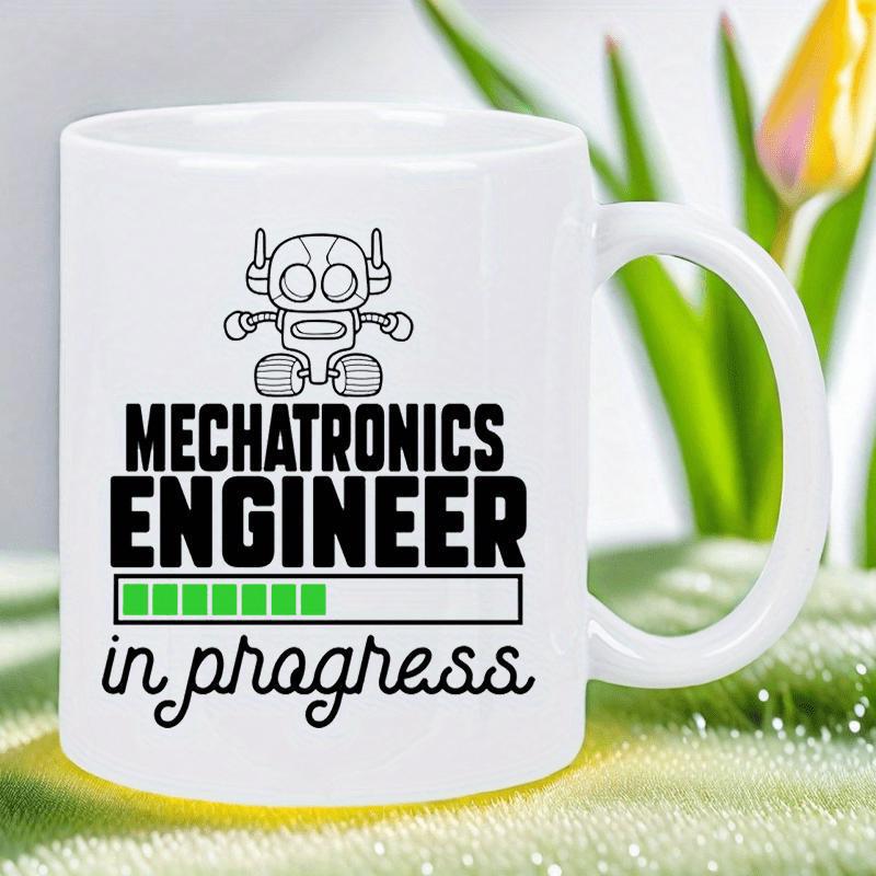 Tailorly White Ceramic 11 oz Mug - Mechatronics Engineer In Progress Cute Line Art Robot Standing Above A Green Loading Bar Robot