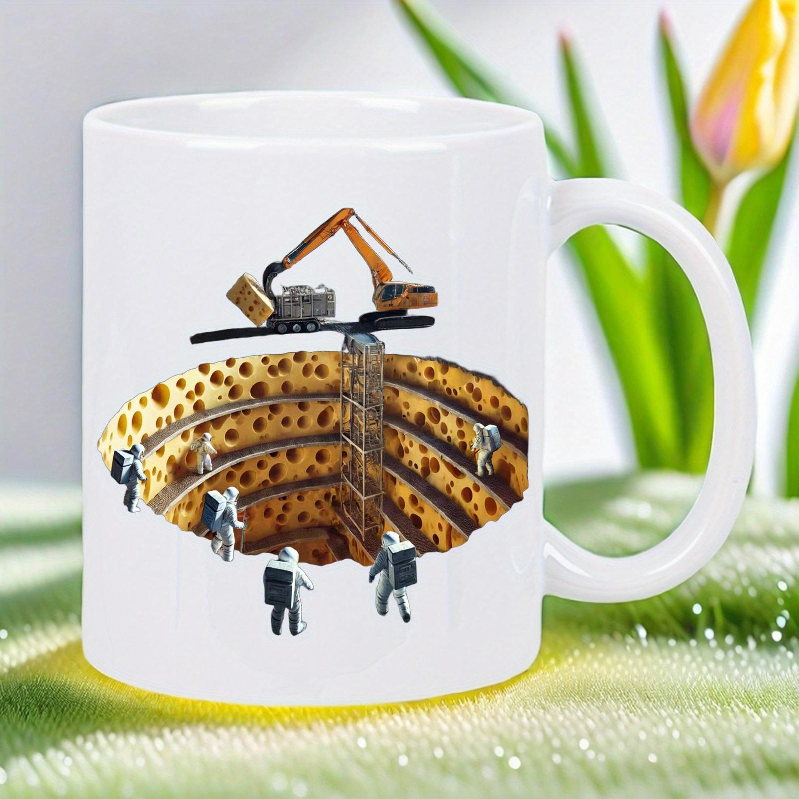Tailorly White Ceramic 11 oz Mug - Unique Industrial Machinery Mining Within A Massive Slice Of Yellow Swiss Excavator