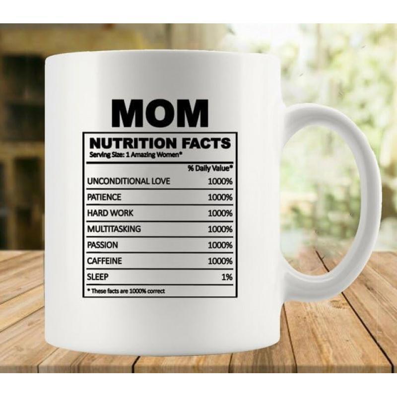 Tailorly White Ceramic 11 oz Mug - Mom Nutrition Facts Minimalist Black And White Informational Typography Design Layout Sign