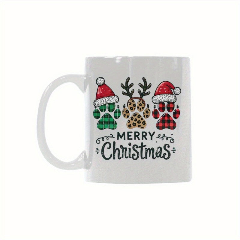 Tailorly White Ceramic 11 oz Mug - Merry Christmas Festive Animal Paws Wearing Reindeer Antlers And Santa Hats Paw