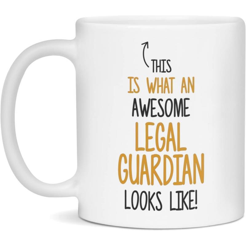 Tailorly White Ceramic 11 oz Mug - This Is What An Awesome Legal Guardian Looks Like Minimalist Black And Gold Typography Featuring A Small Curved Decorative Arrow