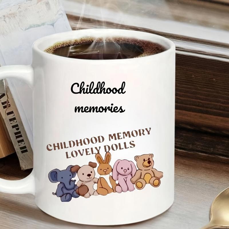 Tailorly White Ceramic 11 oz Mug - Childhood Memories Childhood Memory Lovely Dolls Cute Colorful Stuffed Animals Sitting Together In A Joyful Row Dolls
