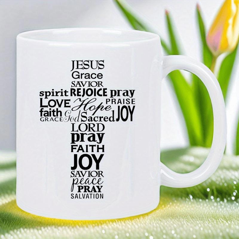 Tailorly White Ceramic 11 oz Mug - Jesus Grace Savior Spirit Rejoice Pray Love Hope Praise Faith Joy Sacred Lord Peace Salvation Inspirational Christian Words