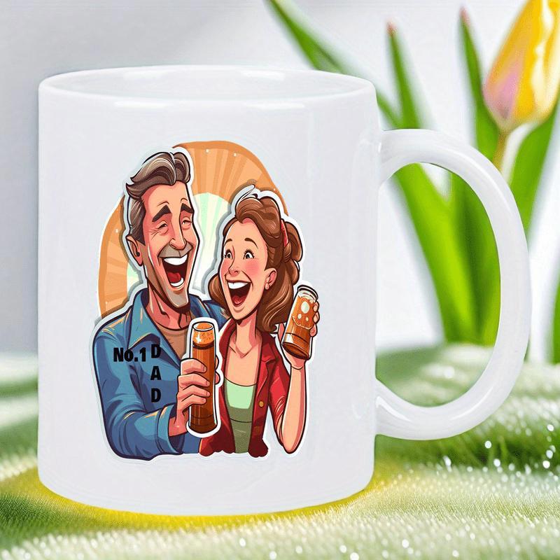 Tailorly White Ceramic 11 oz Mug - No 1 Dad Joyful Man And Woman Sharing Drinks Under Warm Orange Sun Couple