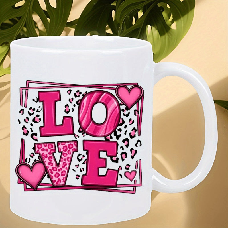 Tailorly White Ceramic 11 oz Mug - Love Vibrant Pink Pattern With Stylish Leopard Print And Artistic Hearts Heart
