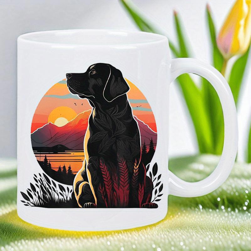 Tailorly White Ceramic 11 oz Mug - Majestic Black Labrador Sitting Before A Scenic Sunset Over Mountainous Lake Dog