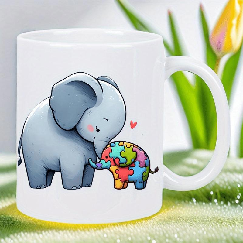 Tailorly White Ceramic 11 oz Mug - Adorable Mother And Baby Sitting Together Sharing Love And Autism Awareness Elephant