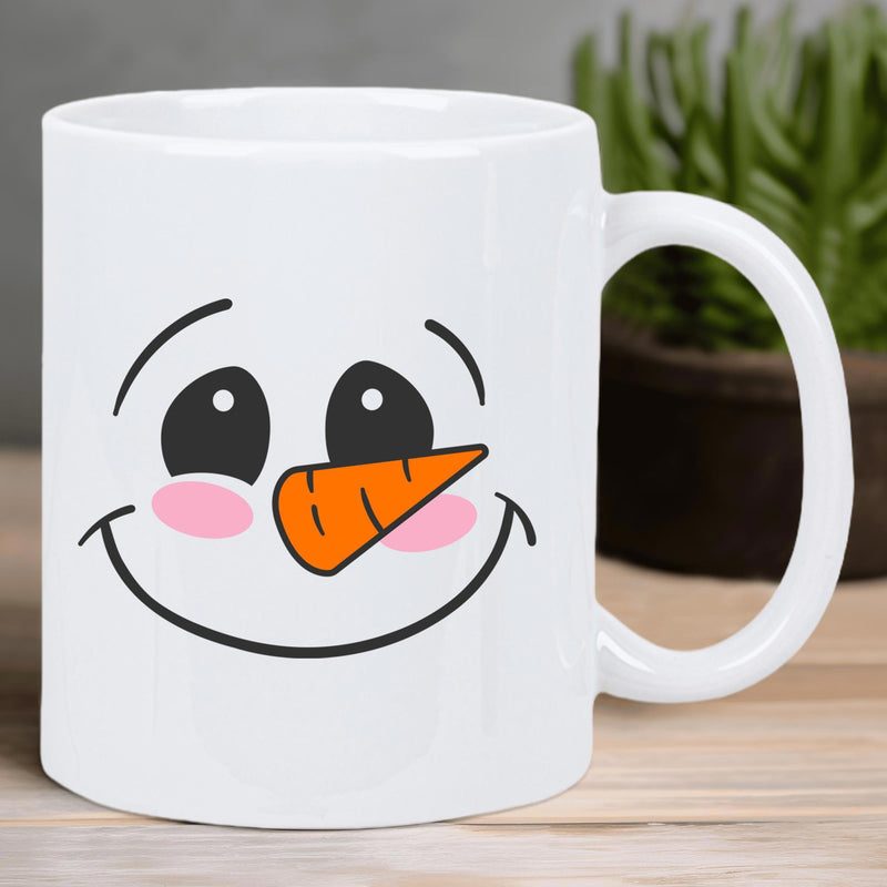 Tailorly White Ceramic 11 oz Mug - Cheerful Winter Theme Featuring A Smiling Carrot Nose Character Face Snowman