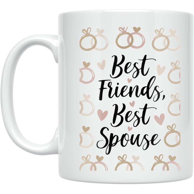 Tailorly White Ceramic 11 oz Mug - Best Friends Best Spouse Elegant Pattern Of Diamond Rings And Hearts Mug