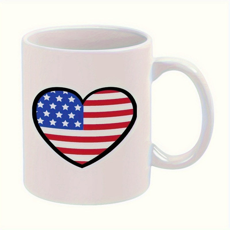 Tailorly White Ceramic 11 oz Mug - Patriotic American Flag Pattern Inside A Simple Black Outlined Heart