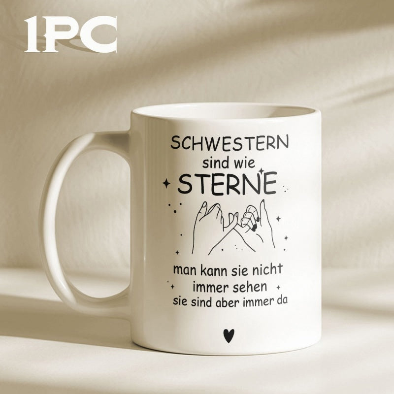 Tailorly White Ceramic 11 oz Mug - Delicate Minimalist Line Art Featuring Two Fingers Making A Sacred Pinky Promise Hands