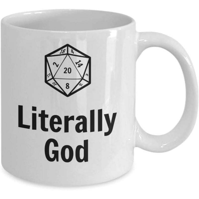 Tailorly White Ceramic 11 oz Mug - Literally God Detailed Twenty Sided Polyhedral Gaming Dice Among Numerical Faces Die