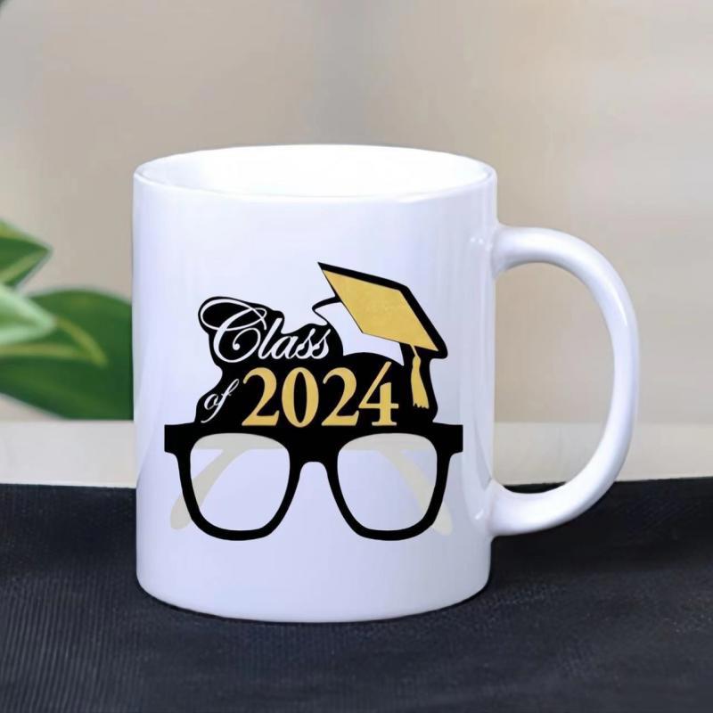 Tailorly White Ceramic 11 oz Mug - Class Of 2024 Academic Graduation Cap And Spectacles With Golden Tassel Celebrating Milestone Mug