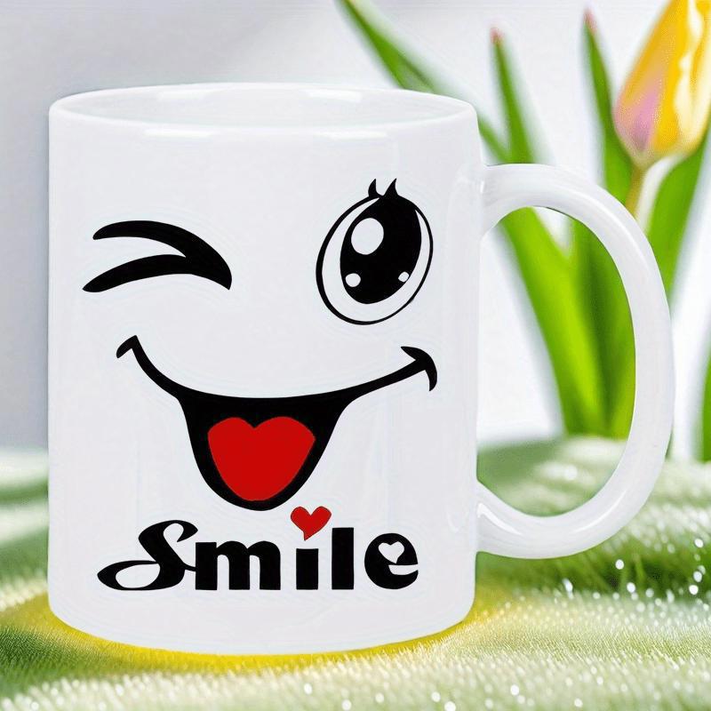 Tailorly White Ceramic 11 oz Mug - Smile Winking Expression Featuring Red Heart Tongue And Playful Cartoon Eyes Face