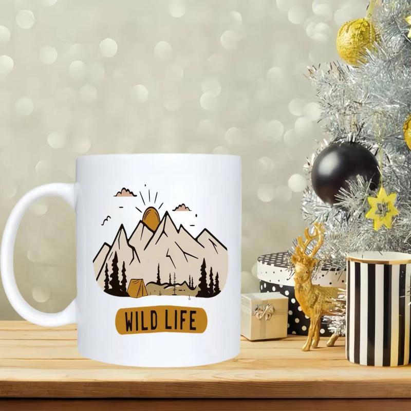 Tailorly White Ceramic 11 oz Mug - Wild Life Majestic Peaks Under Golden Sun Above Serene Evergreen Forest Mountain