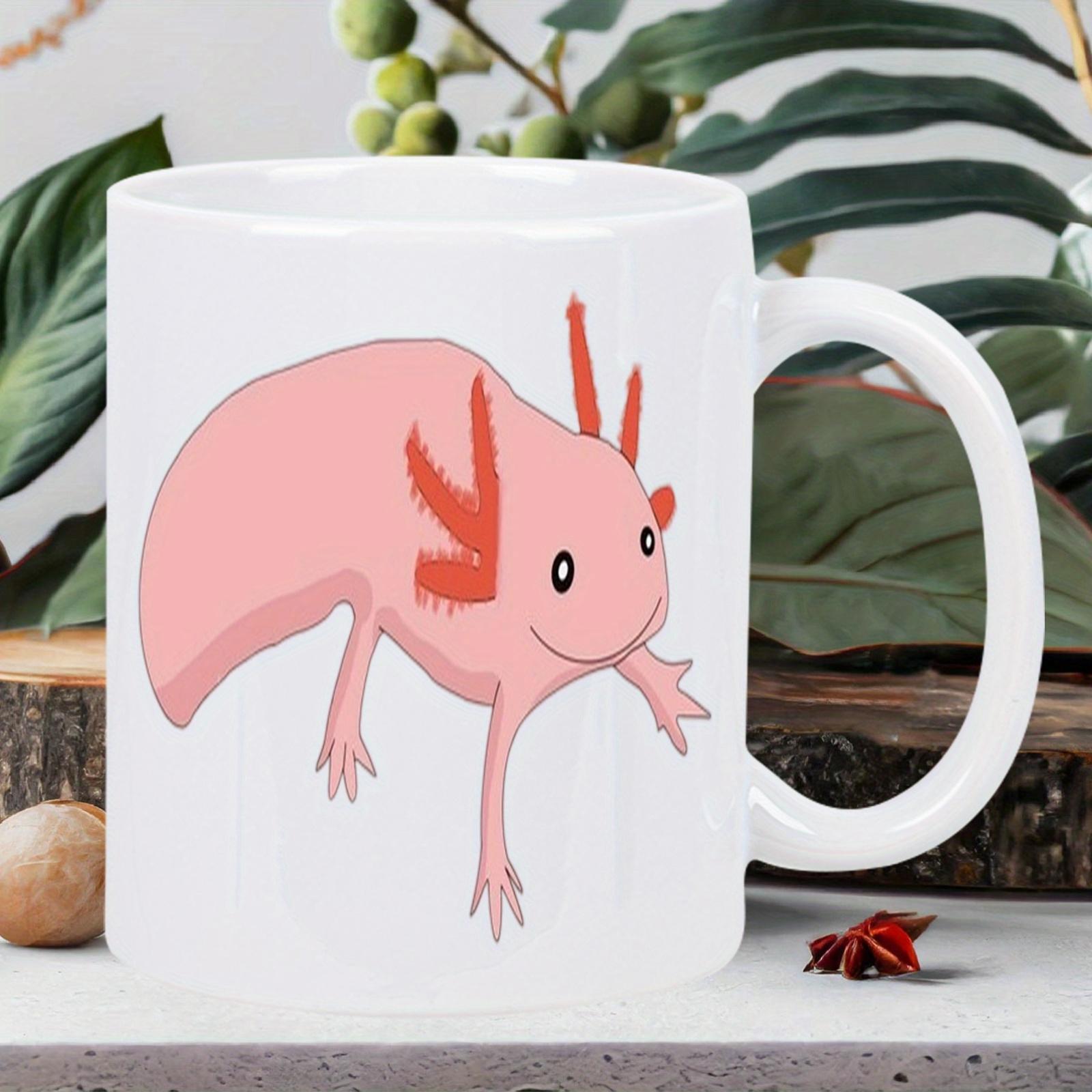 Tailorly White Ceramic 11 oz Mug - Cute Smiling Pink Axolotl Floating Gracefully In Minimalist Design Axolotl