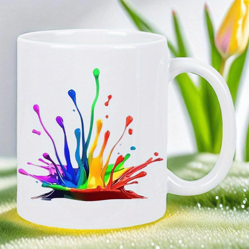 Tailorly White Ceramic 11 oz Mug - Vibrant Colorful Liquid Paint Splashing Upward In Rainbow Spectrum Splash