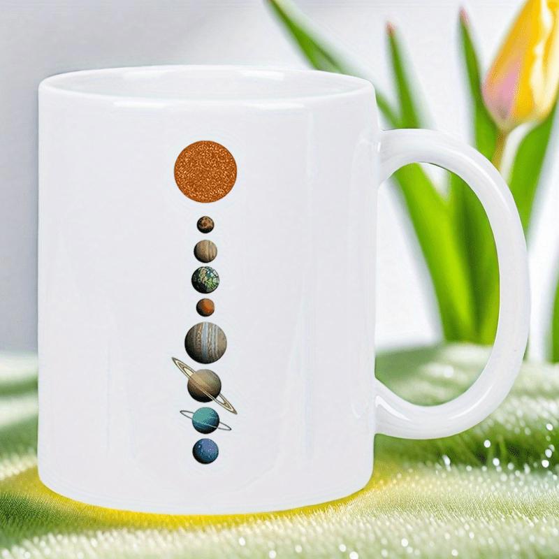 Tailorly White Ceramic 11 oz Mug - Elegant Vertical Alignment Of Celestial Spheres Within The Vast Galaxy Planet