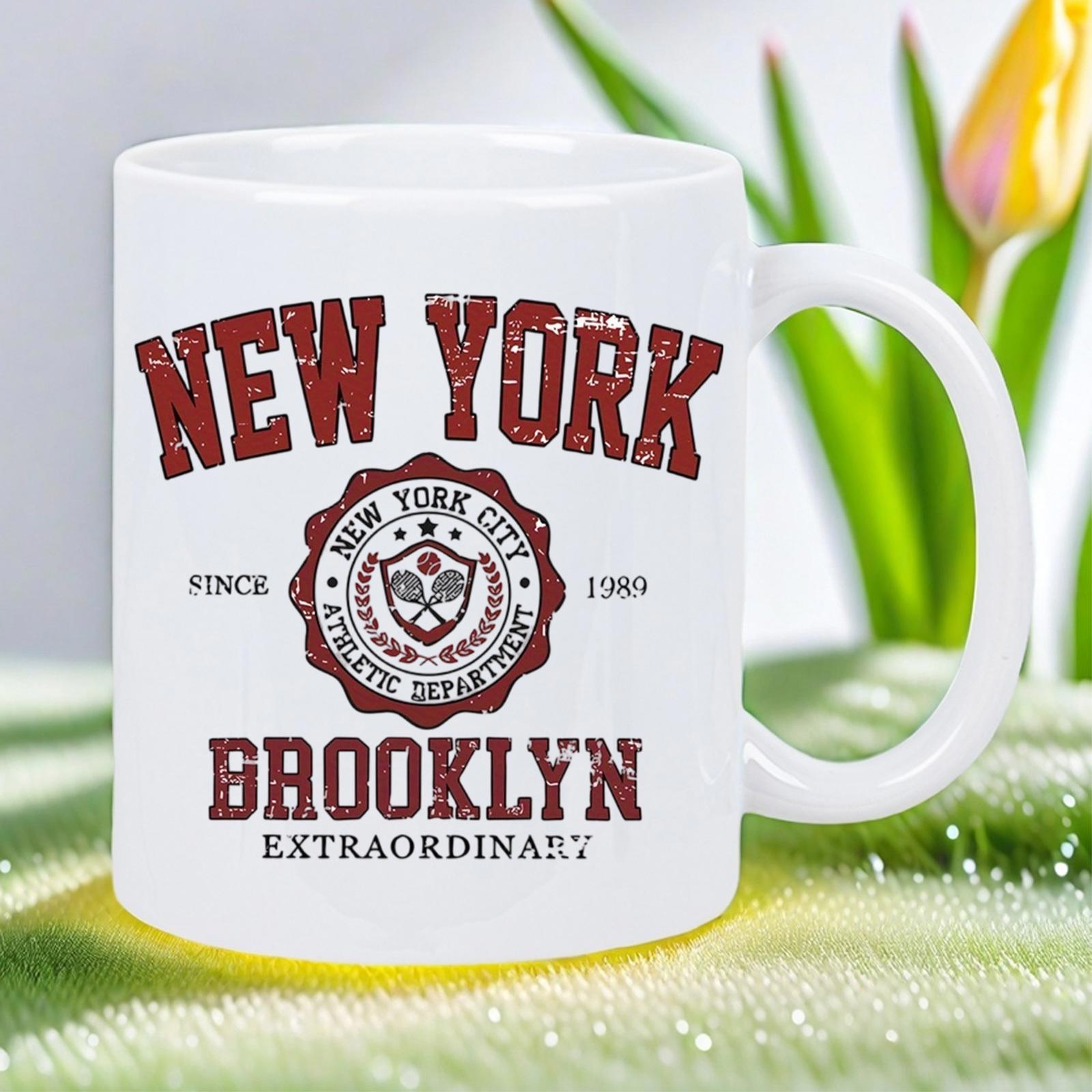 Tailorly White Ceramic 11 oz Mug - New York Brooklyn New York City Athletic Department Extraordinary Distressed Retro Varsity Crest Featuring Athletic Shield With