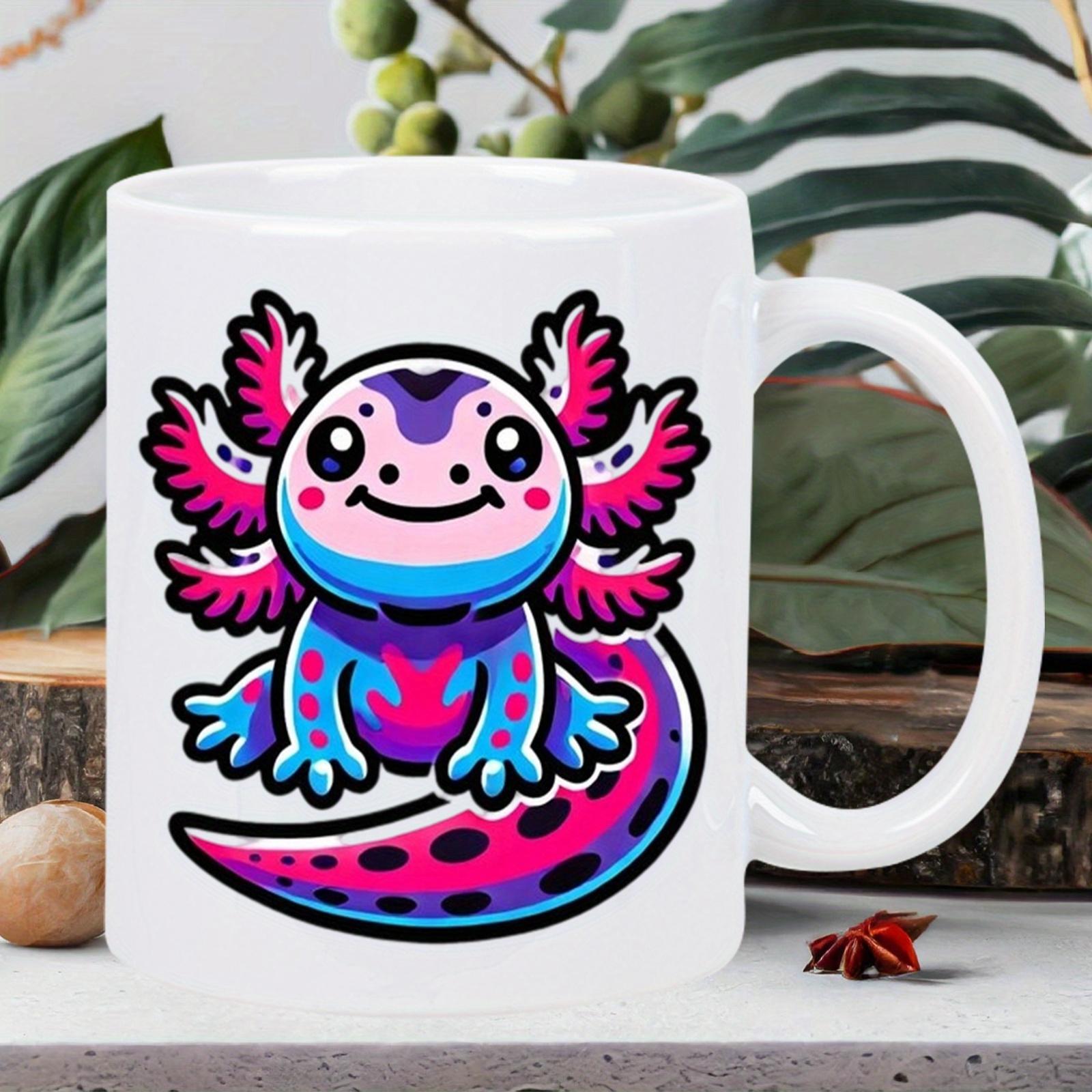 Tailorly White Ceramic 11 oz Mug - Cute Colorful Aquatic Salamander With Vibrant Pink Gills And Purple Spots Axolotl