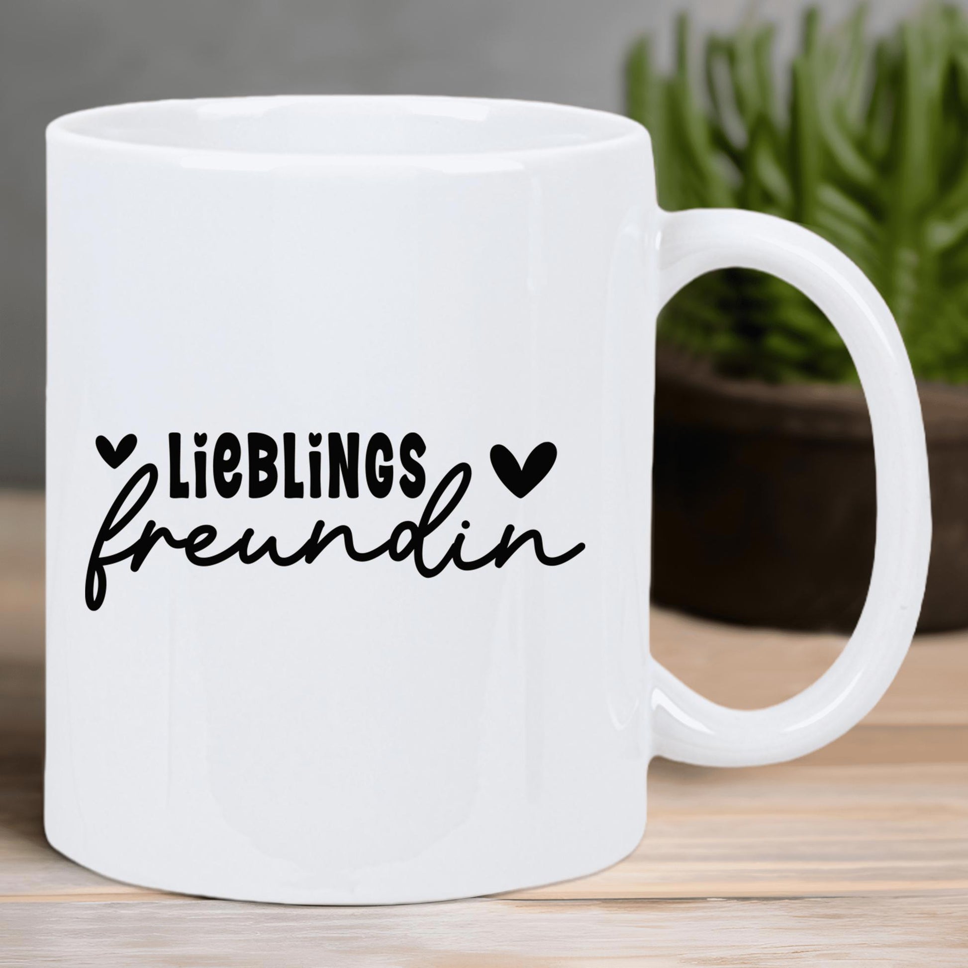 Tailorly White Ceramic 11 oz Mug - Elegant Hand Written Script Style Featuring Two Small Symmetrical Hearts Mug
