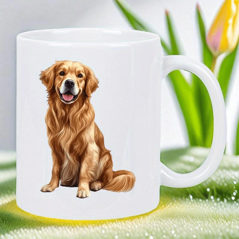 Tailorly White Ceramic 11 oz Mug - Faithful Companion Sitting On Grass With Fluffy Golden Fur Dog