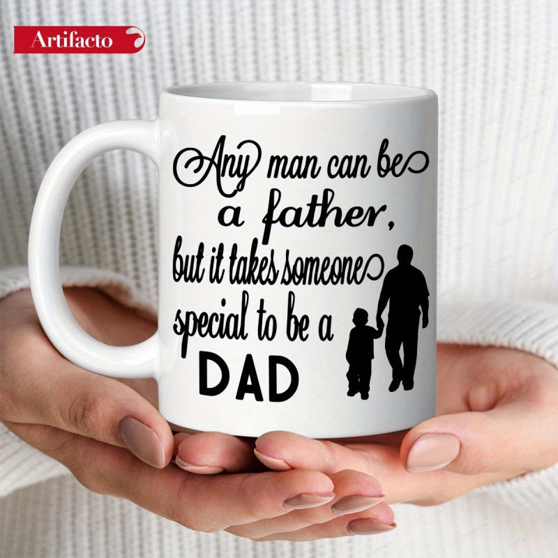 Tailorly White Ceramic 11 oz Mug - Any Man Can Be A Father But It Takes Someone Special To Be A Dad Minimalist Black Ink Silhouette Featuring A Man Holding Hands